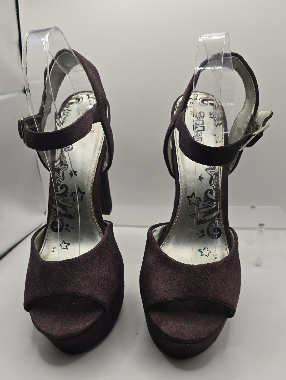 Brash Plum Suede Peep-Toe Platform Sandals Size 11